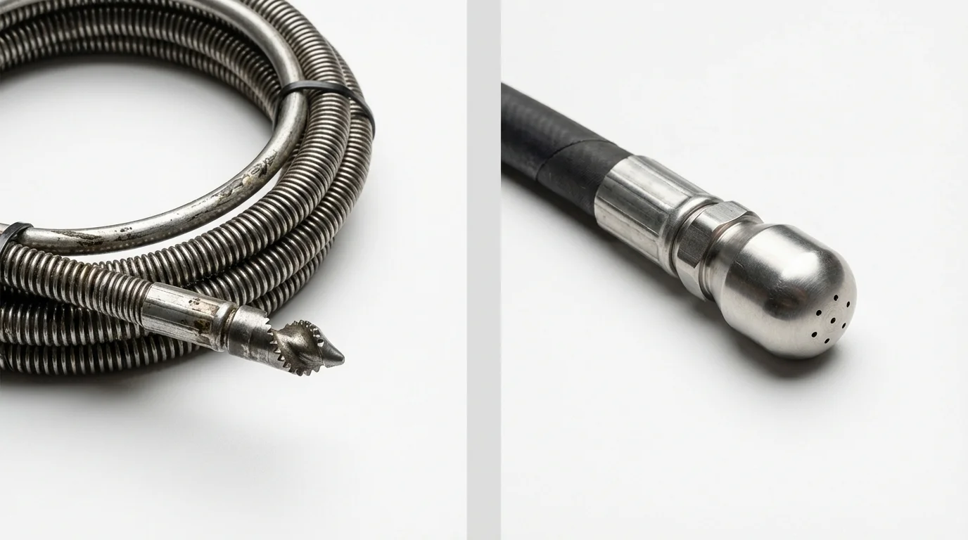 Drain snake cable and hydro jetting nozzle used for drain cleaning in Shepherd, TX