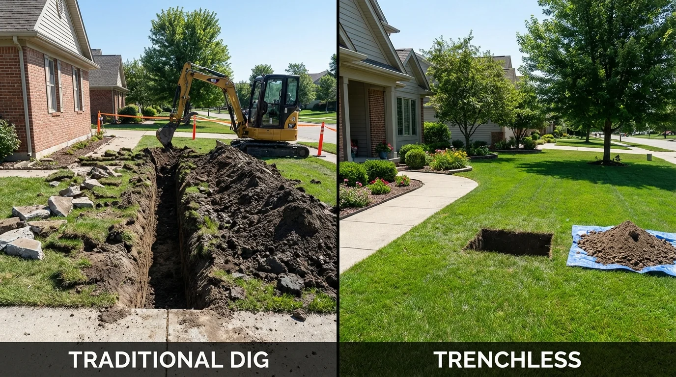 Trenchless sewer repair with minimal yard damage versus traditional excavation in Shepherd, TX